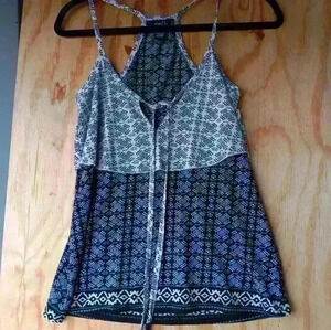 Ladies boho tank black white geo print XS
